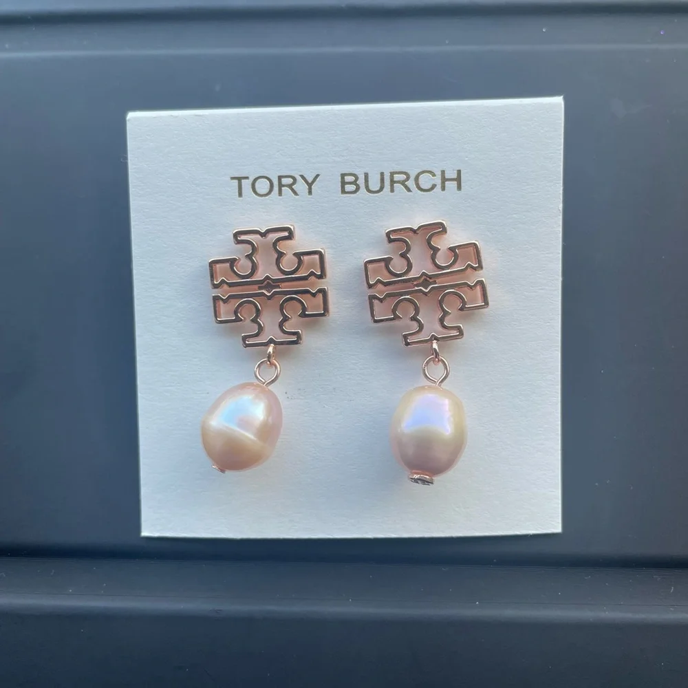 Tory Burch rose gold pearl earrings